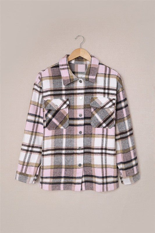 Plaid Flannel Shacket with Silver Buttons 