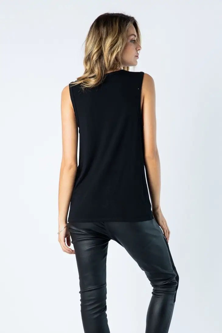 Lace-Contrast Tank with Shoulder Patches 