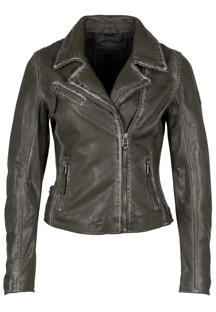 Christy Leather Jacket- Reg Fit- Olive Snake- 