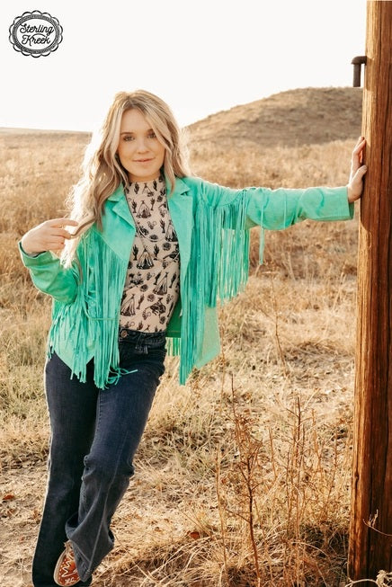 Shimmer and Shine Suede Jacket- Turquoise- 