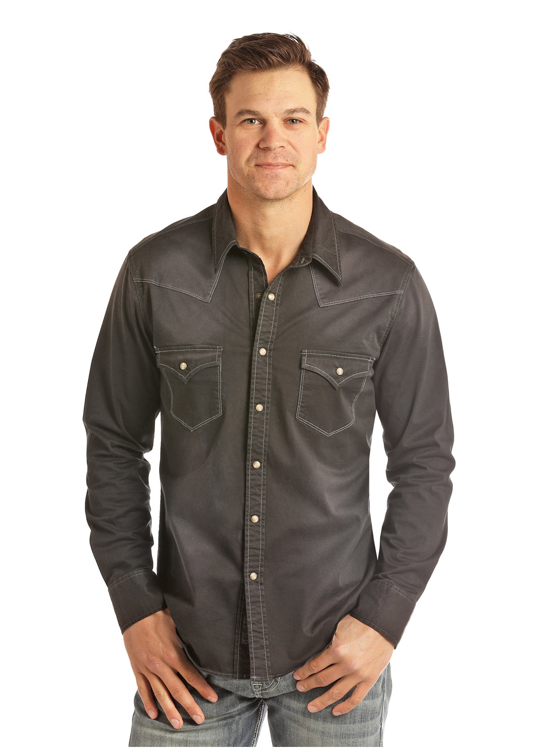 R&RD Black Distinct Stitch Button Down 