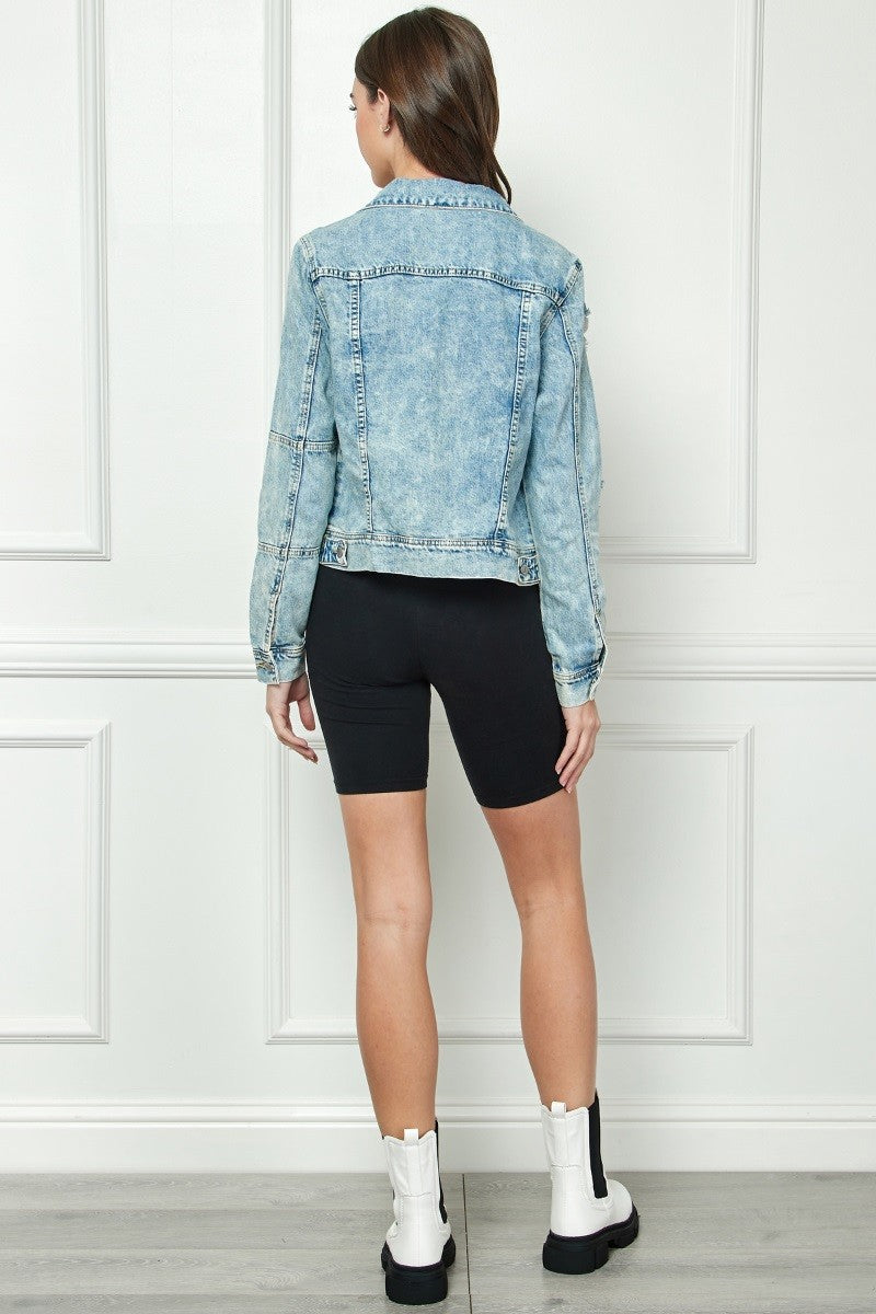 Medium Wash Classic Distressed Jacket - VJ52930