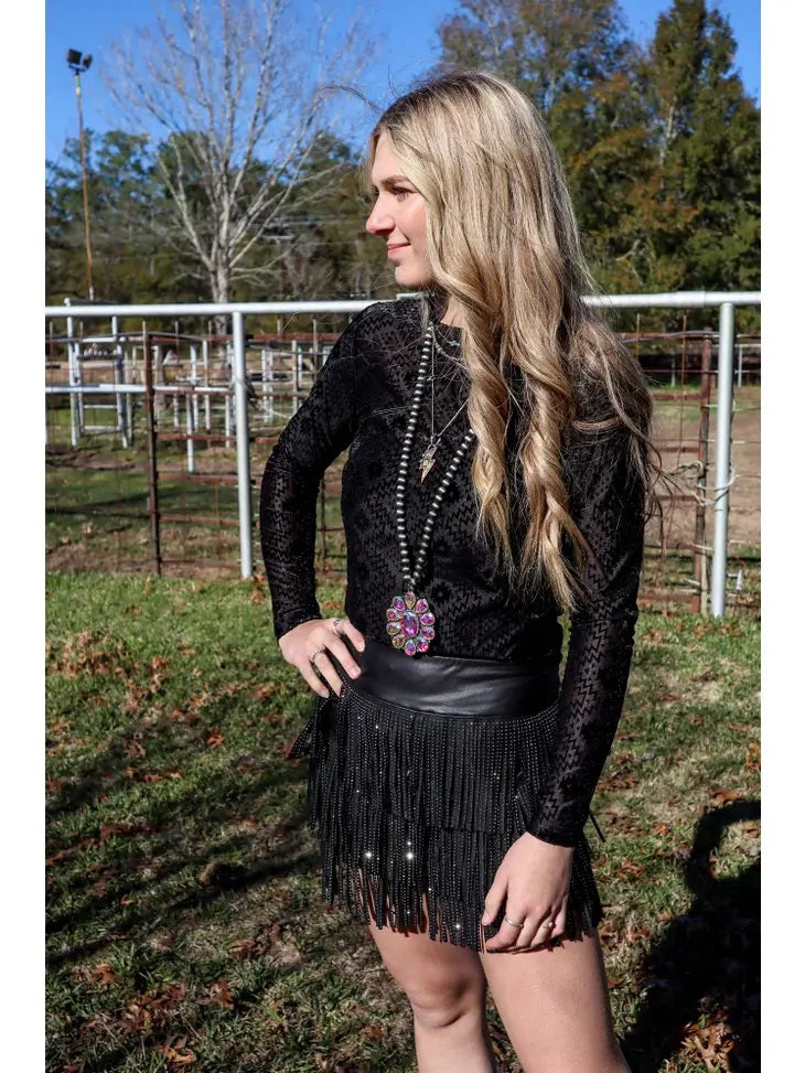 Velvet Mesh Aztec Print Top