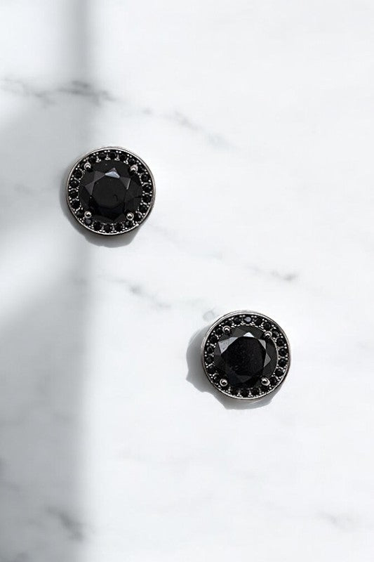 Post Earring- 192104- Silver/Black