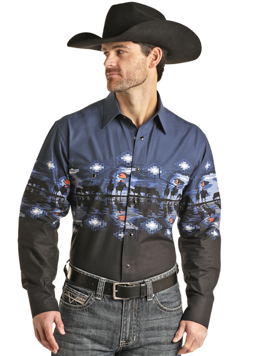 Border Cowboy Pearl Snap- Black/Navy