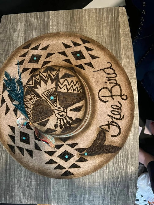 Custom Artist Burned Hat- Freebird