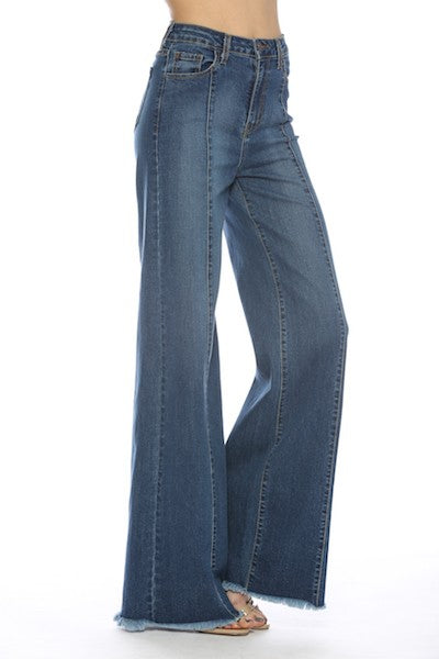 Front Seam Straight Wide Leg Denim- MEDIUM Wash- PW505