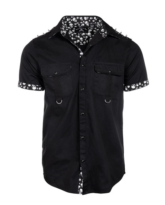 Glen - Black Short Sleeve Studded Shirt- 