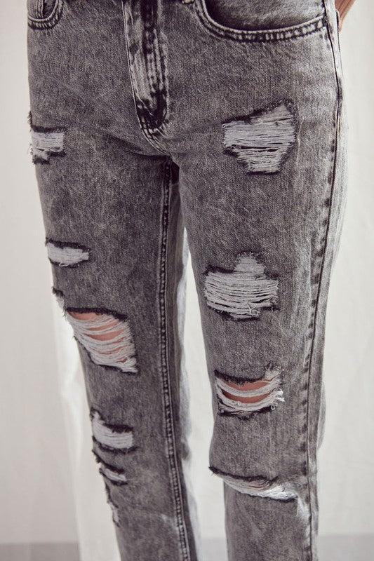 Acid Wash Black High Rise Slim Straight 