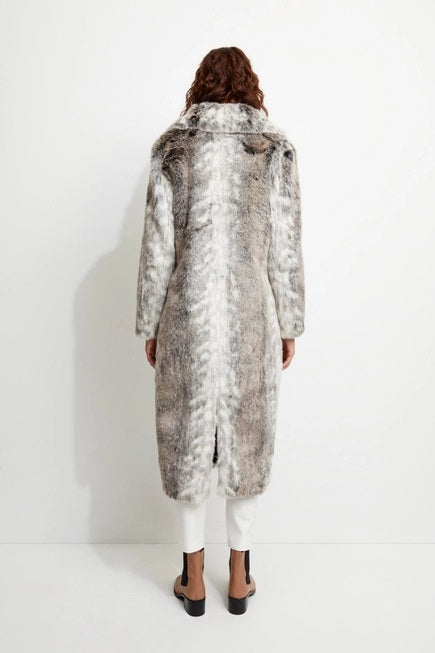 Kathmandu Luxe Faux Fur Trench Coat - Snow Leopard
