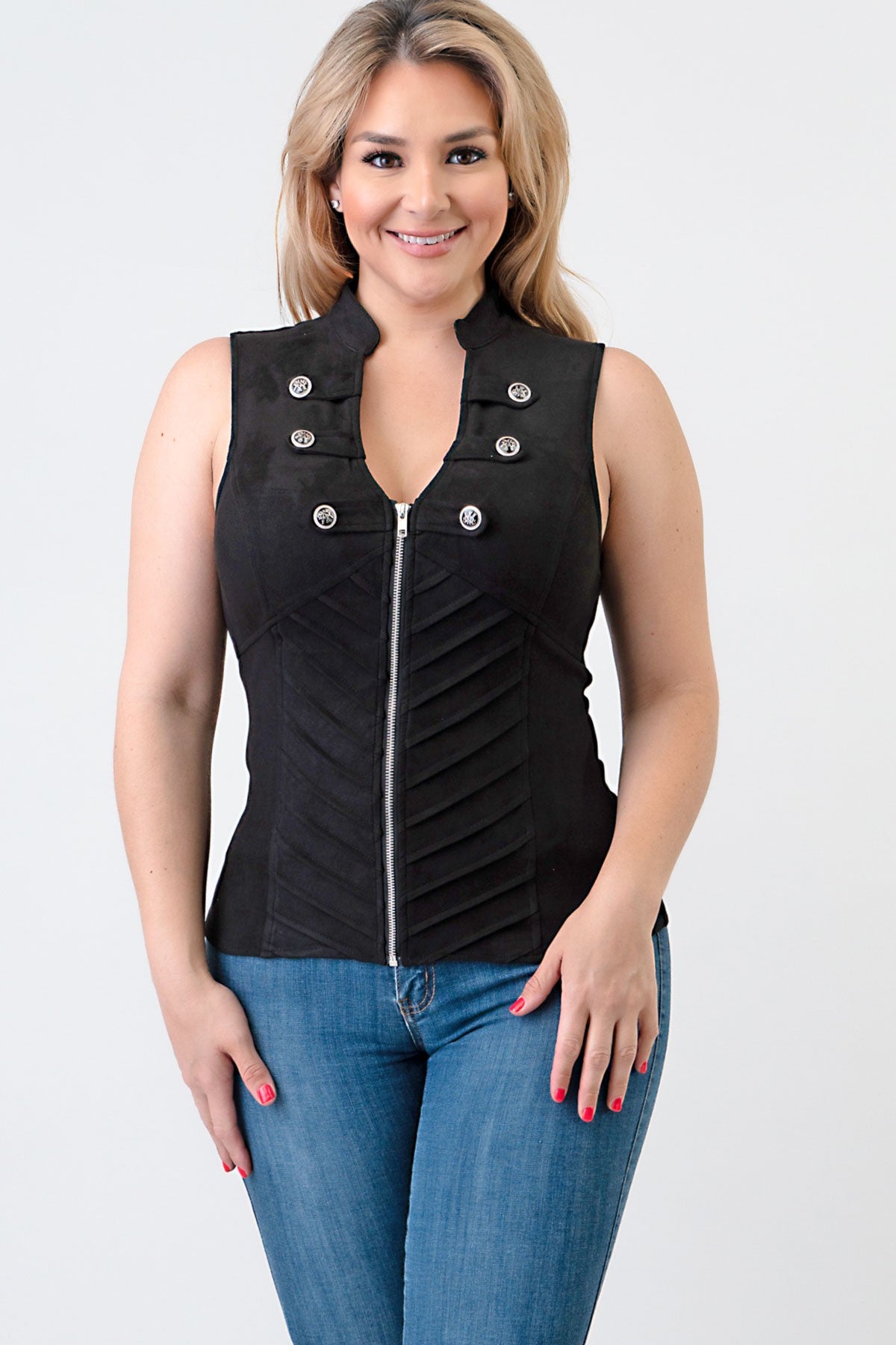 Sleeveless Suede Top  with Silver Conchos PLUS- 
