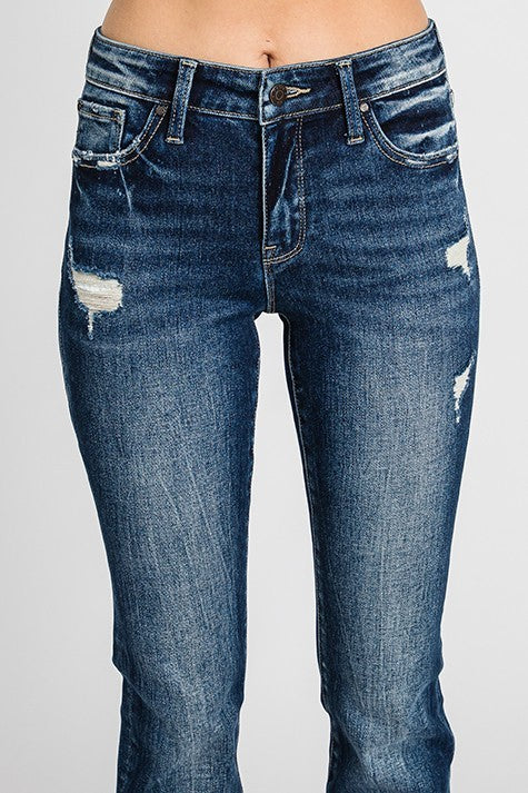 MidRise Slim Straight Cuff Hem- 32inseam- Dark- 
