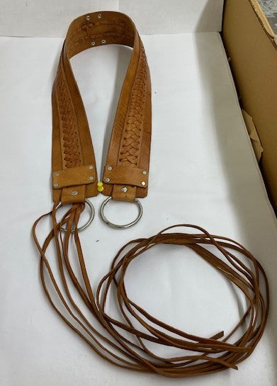 Handmade Fringe Tie Leather Accent Belt- B410- Brown