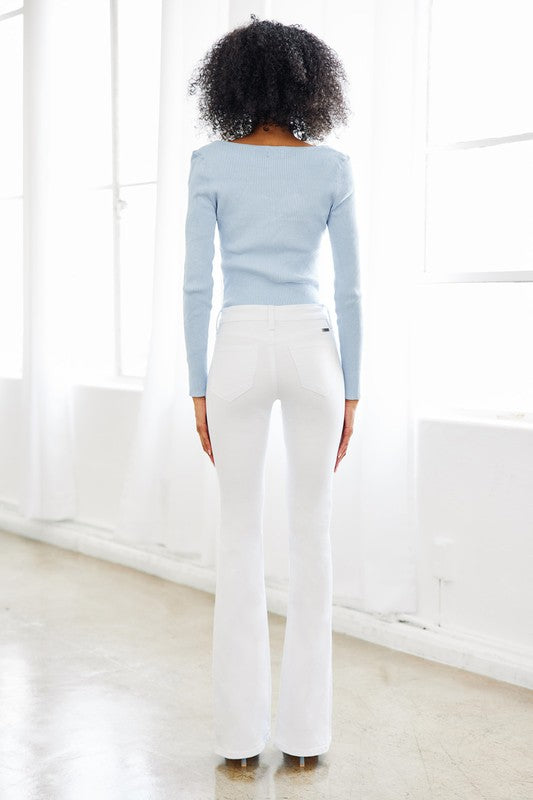 Mid-Rise White Denim Flare Jean 