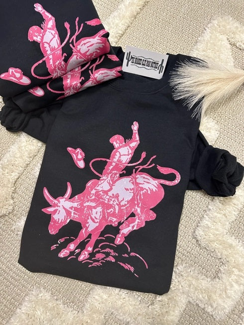 Pink Bull Rider - Graphic Tee - Black- 