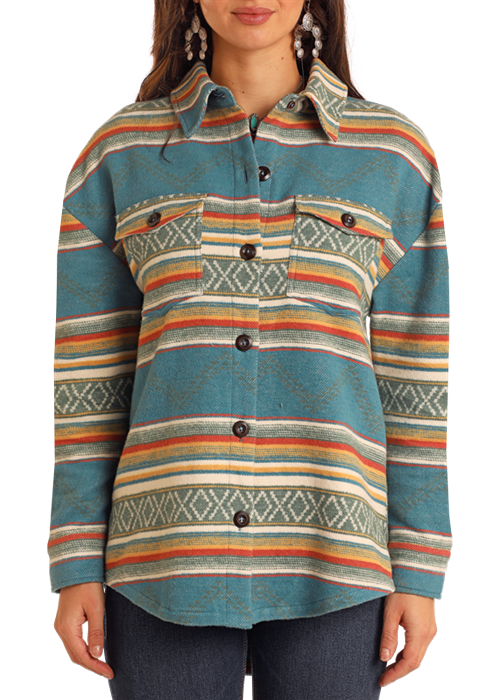 Aztec Shacket- BW92C05268-  Teal- 