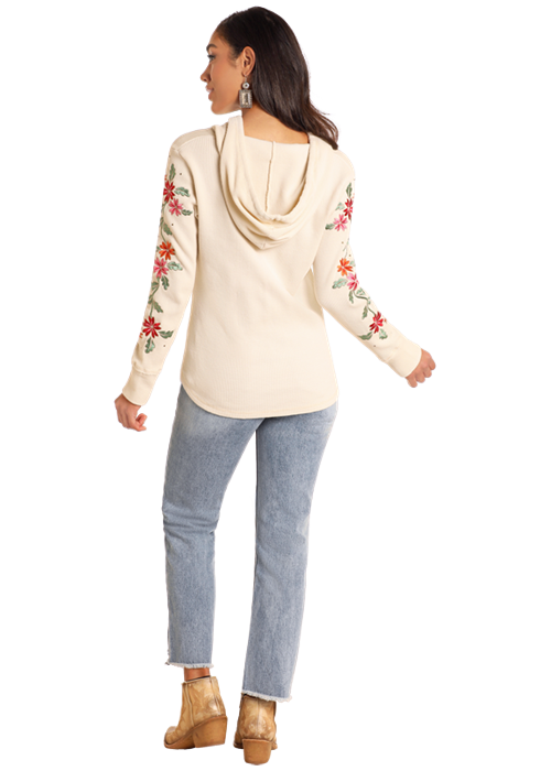 Lightweight Waffle Hoodie- Cream Embroidered - LW94T04624