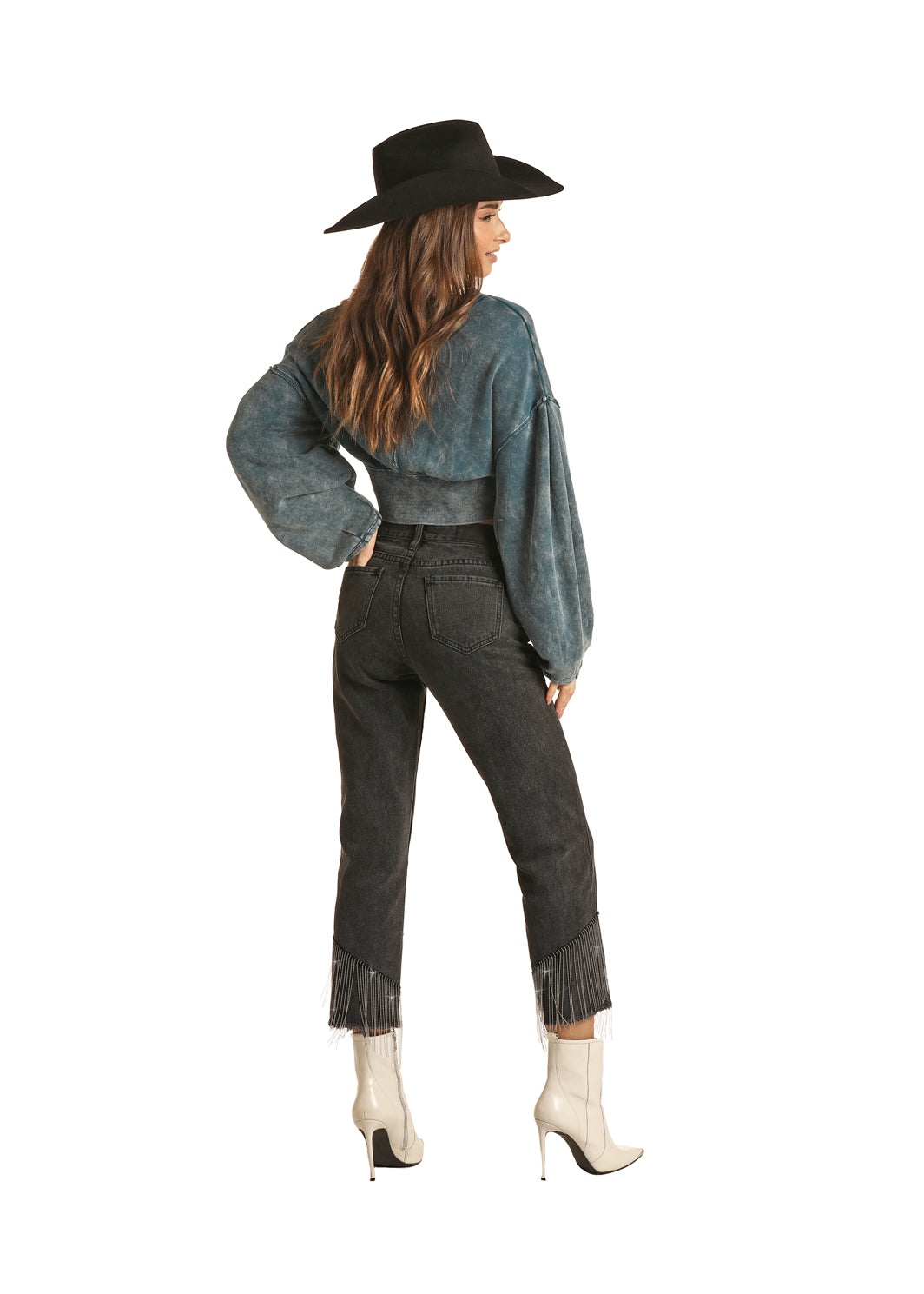 Charcoal Fringe Cropped Pant