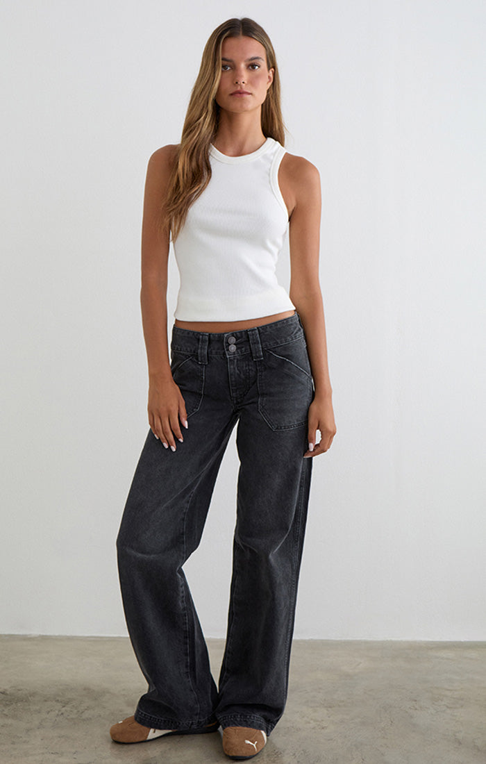 Low Rise Cargo Jean - Black