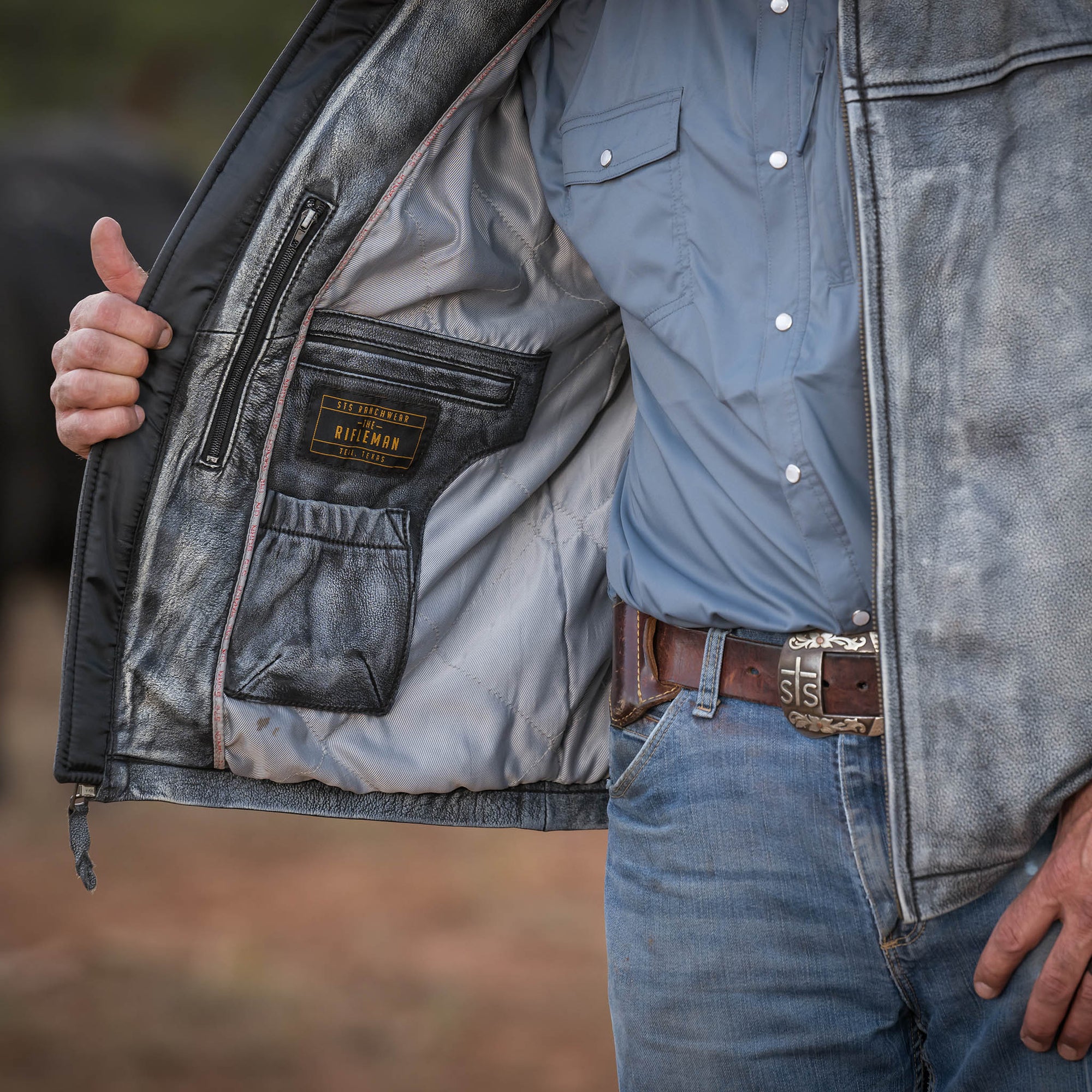 Rifleman Leather Jacket- Stonewash- STS5485