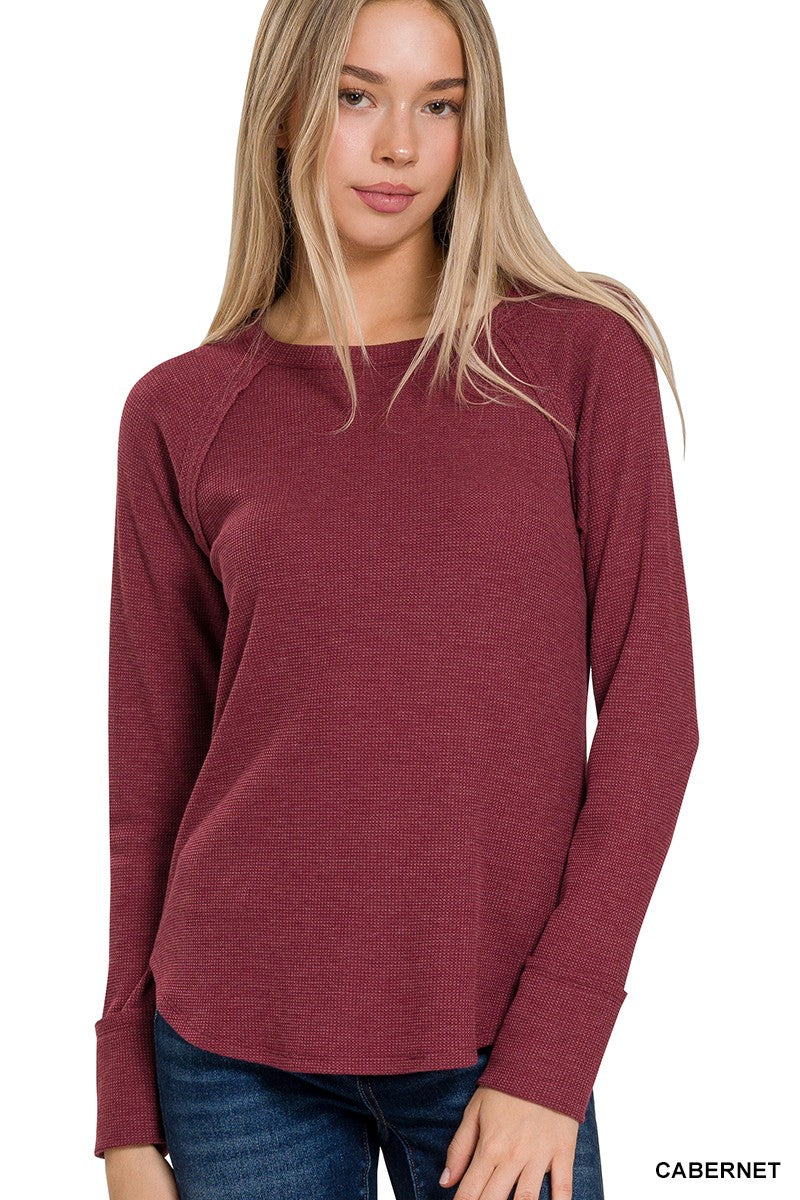 Baby Waffle Long Sleeve Top- Cabernet- 