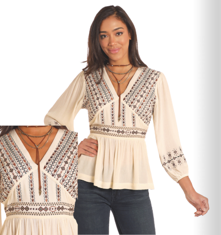 Empire Waist Embroidered Top- LW52T04695