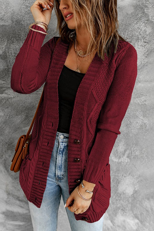 Half Button-Up Cardigan Sweater  Burgundy M
