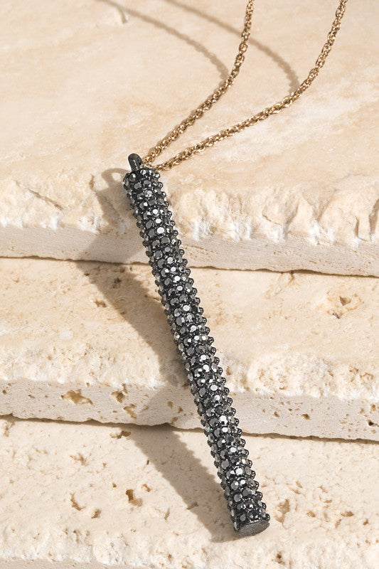 Black Extra Long Bar Necklace with Matching Earrings