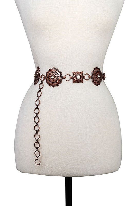 Round Square Concho Belt- Copper- L/XL