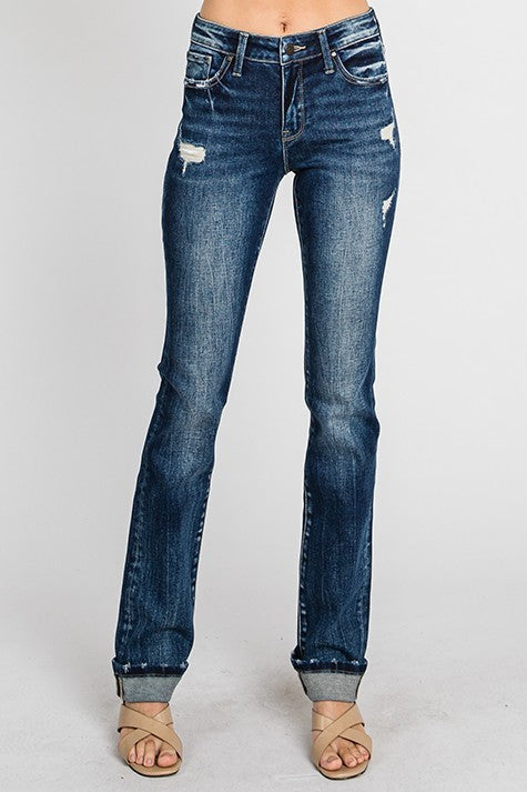 MidRise Slim Straight Cuff Hem- 32inseam- Dark- 
