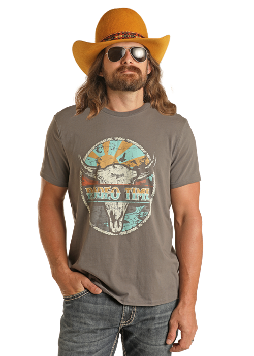 Rodeo Time Scenic Graphic Tee- Charcoal- 