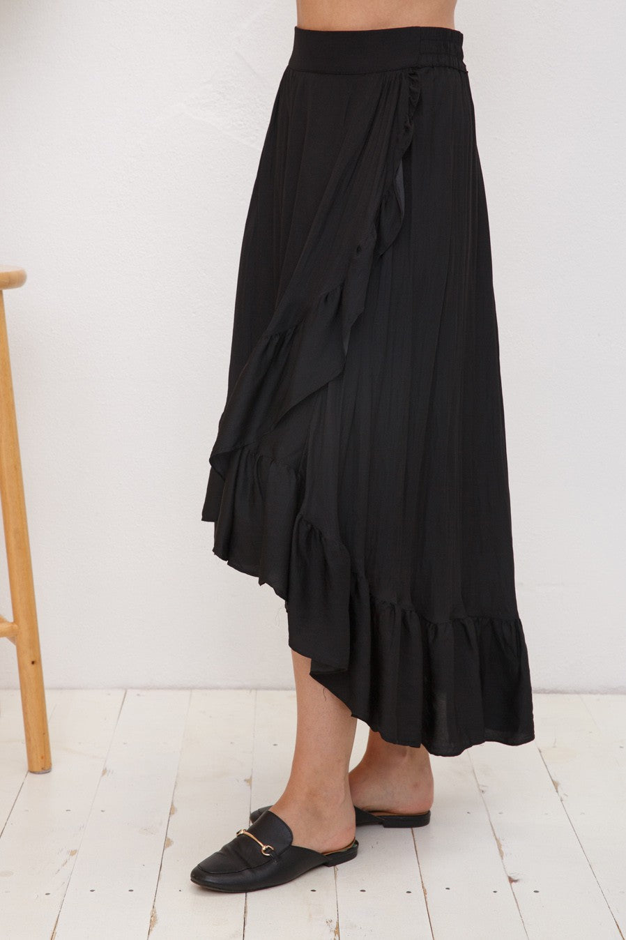 Black Satin HighLow Wrap Skirt 