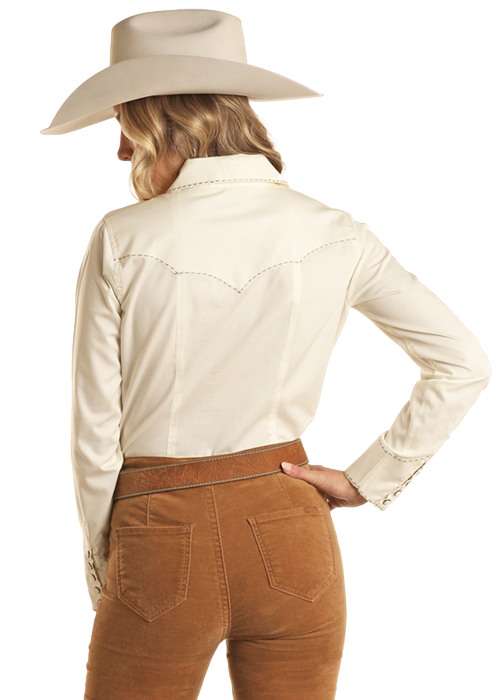Retro Embroidered Pearl Snap- 