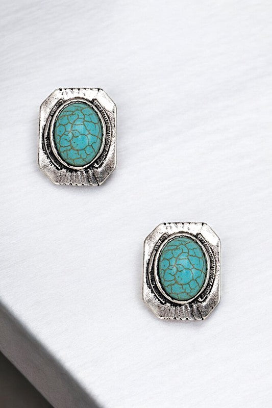 Post Earring- 194885- Silv/Turq