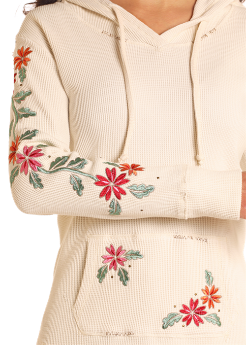 Lightweight Waffle Hoodie- Cream Embroidered - LW94T04624