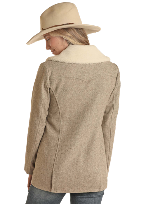 Wool Peacoat with Berber Collar- Cream- 