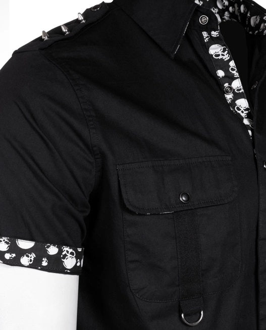 Glen - Black Short Sleeve Studded Shirt- 
