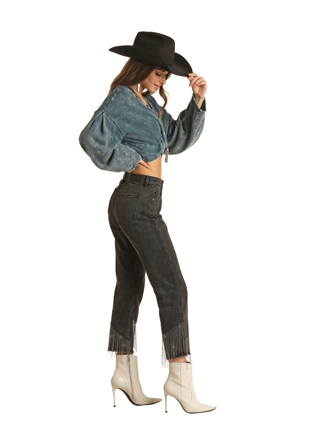 Charcoal Fringe Cropped Pant