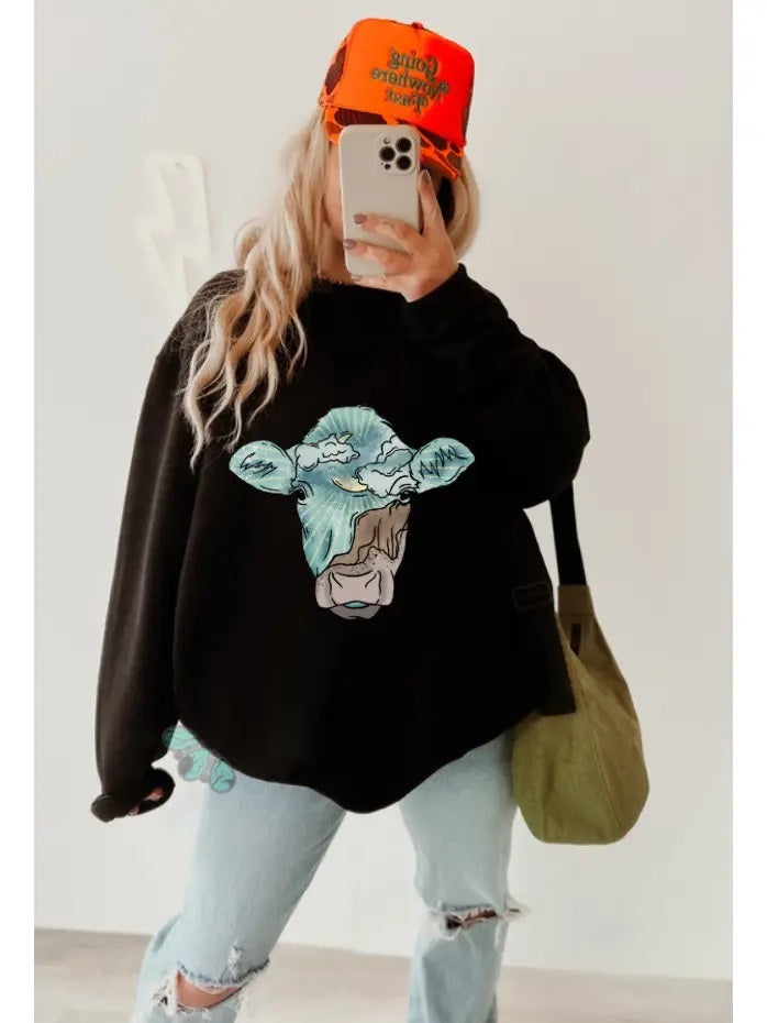 Sunshine Cow - Crew Sweatshirt- Black - 