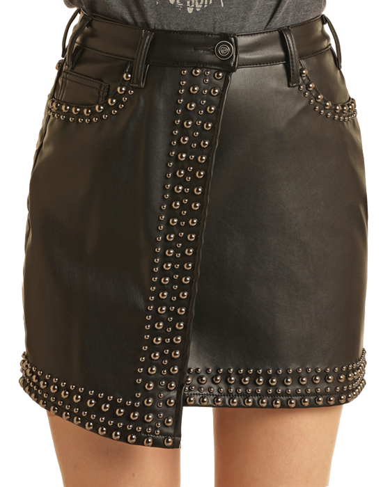 Black Leather Studded Skirt- BW69D03031