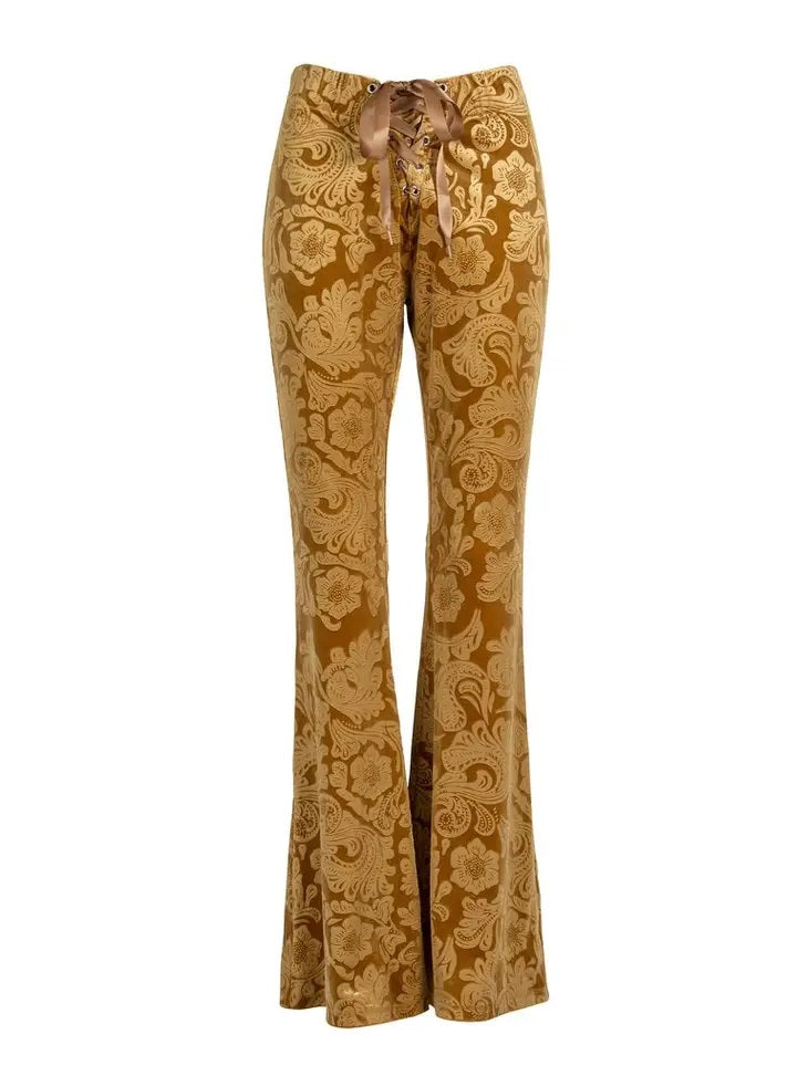 Brocade Velvet Burnout 70s Flare- Gold
