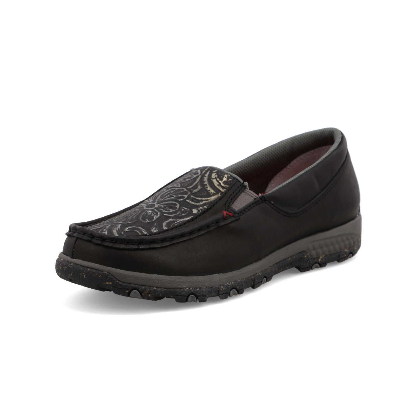 Slip-On Driving Moc- Womens Black & Black Tooled 6.5