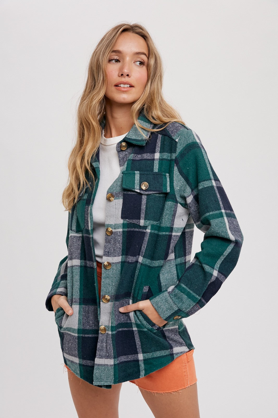 Flannel Shacket- Green Plaid- 