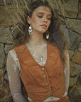 Corduroy Cropped Studded Vest - Camel 