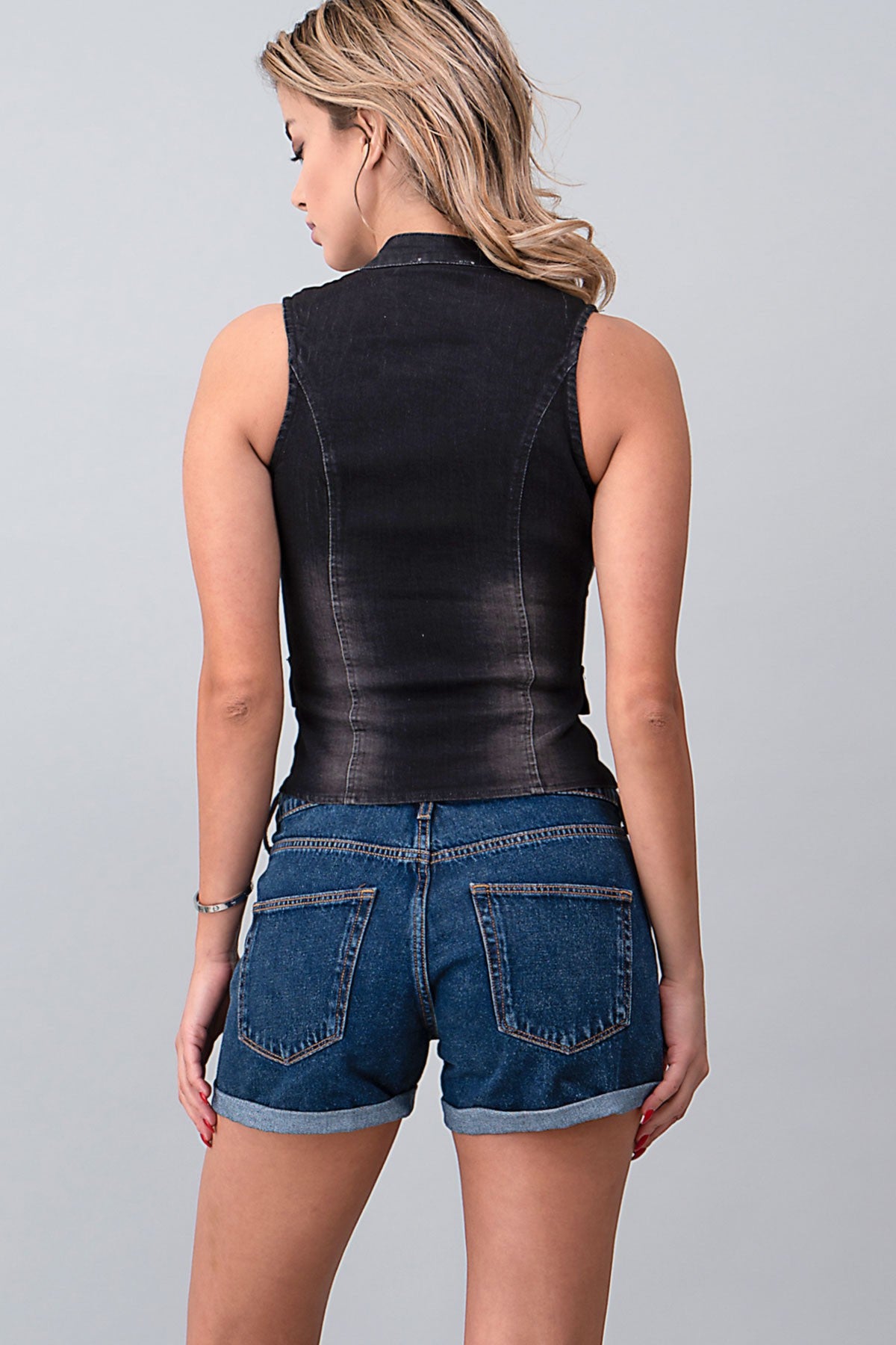 Denim Oblique Cut Vest/Tank- Black 