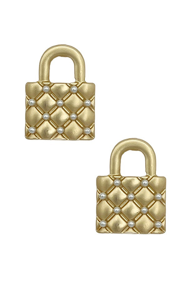 Post Earring- 27850- Gold Quilted Lock
