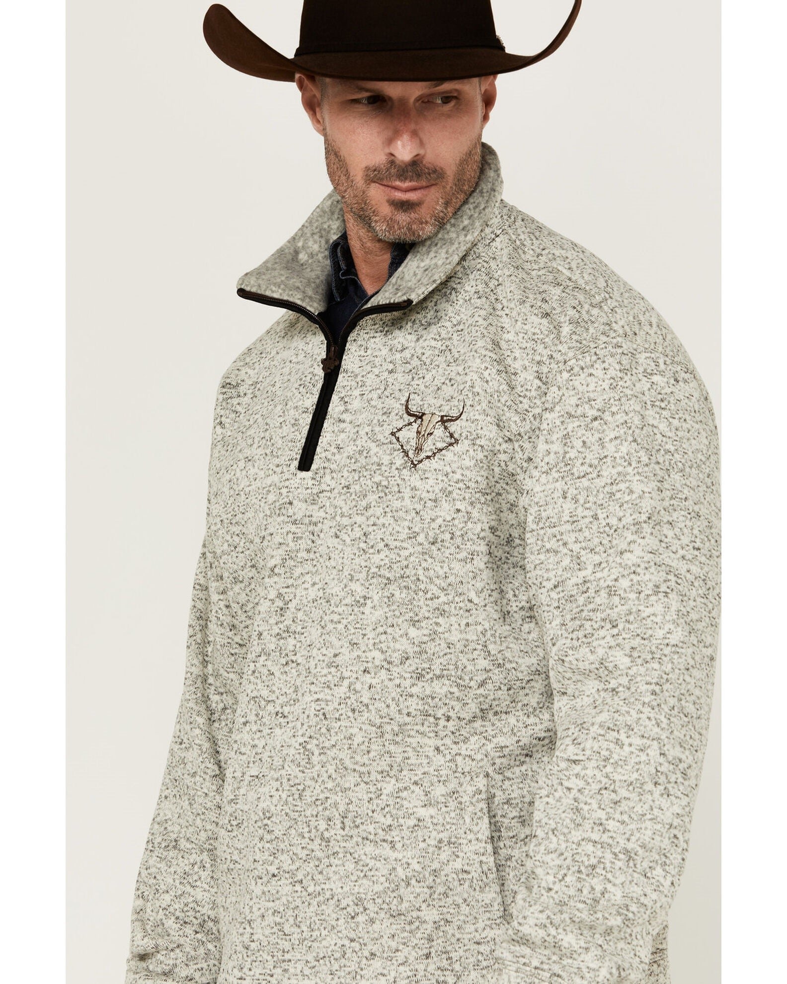 Quarter Zip Skull Fleece- Oatmeal- 173232- 