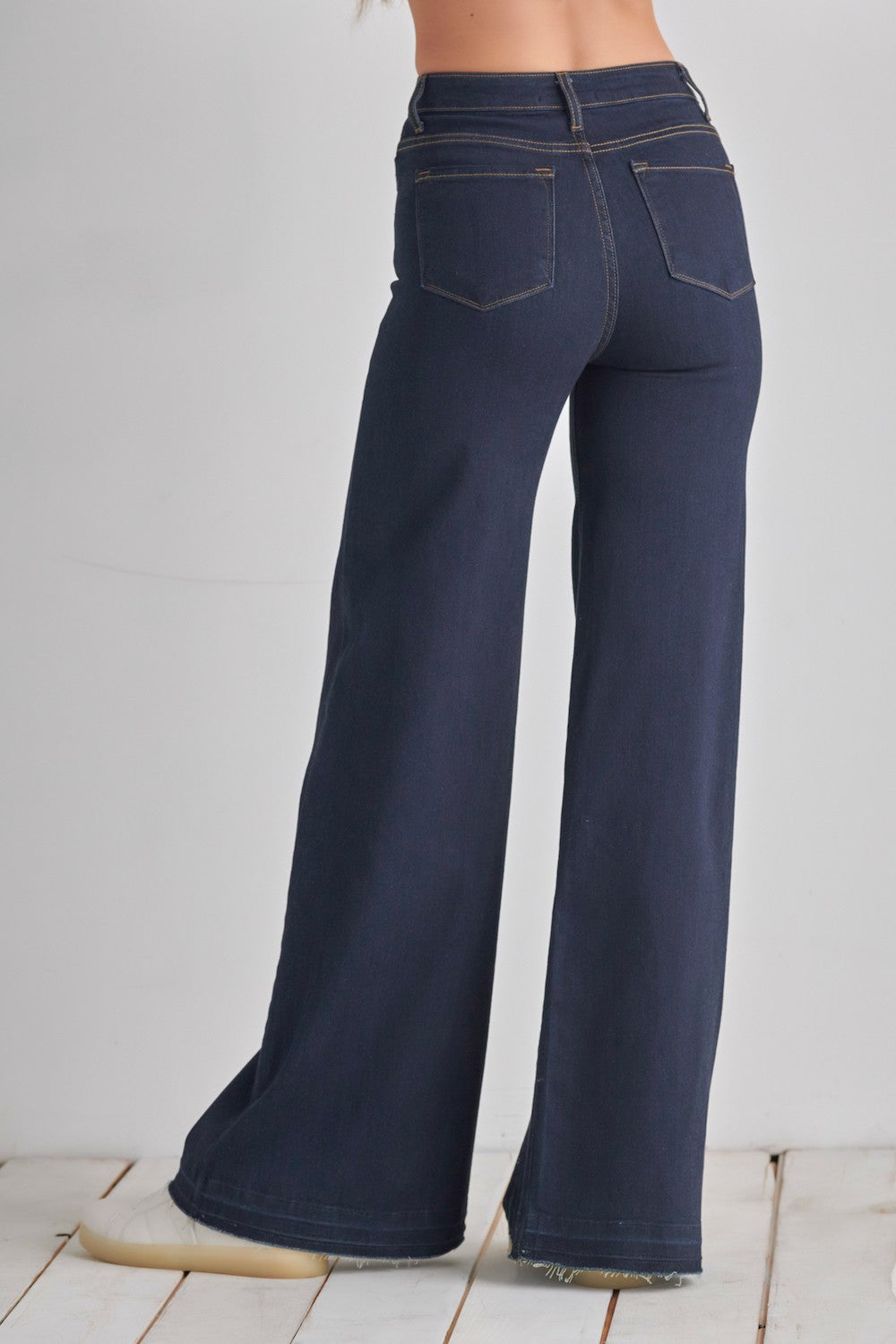 Front Seam Straight Wide Leg Denim- Dark Wash- PW505