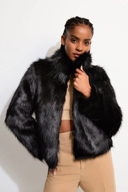 Fur Delish Luxe Faux Fur Coat- Black - 