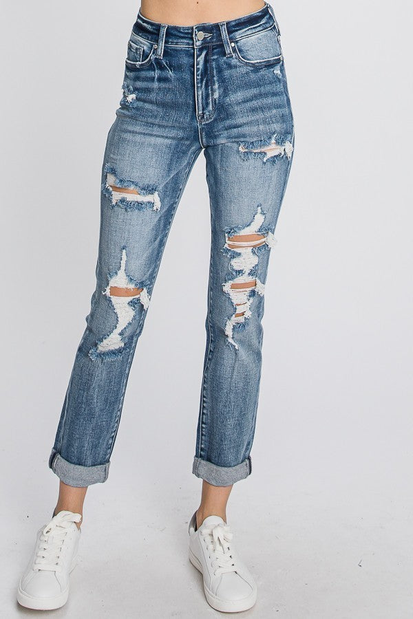 Super HighRise Distressed Mom Jean 
